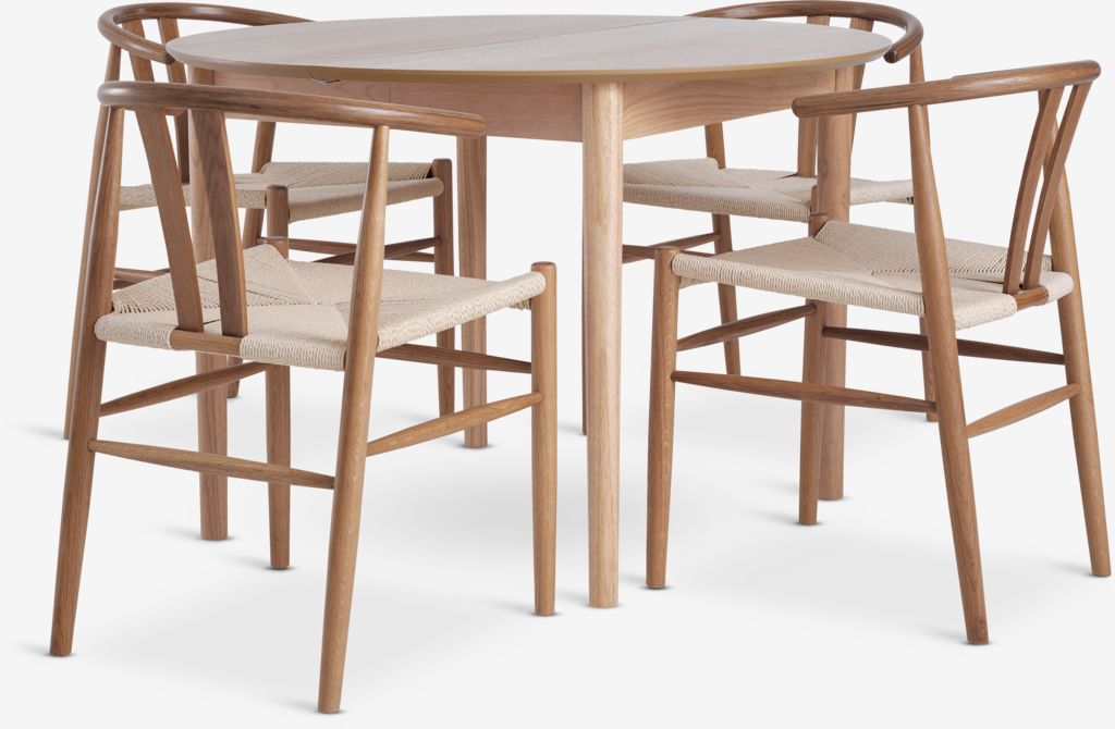 MARSTRAND D110 table oak + 4 GUDERUP chairs oak/natural - JYSK