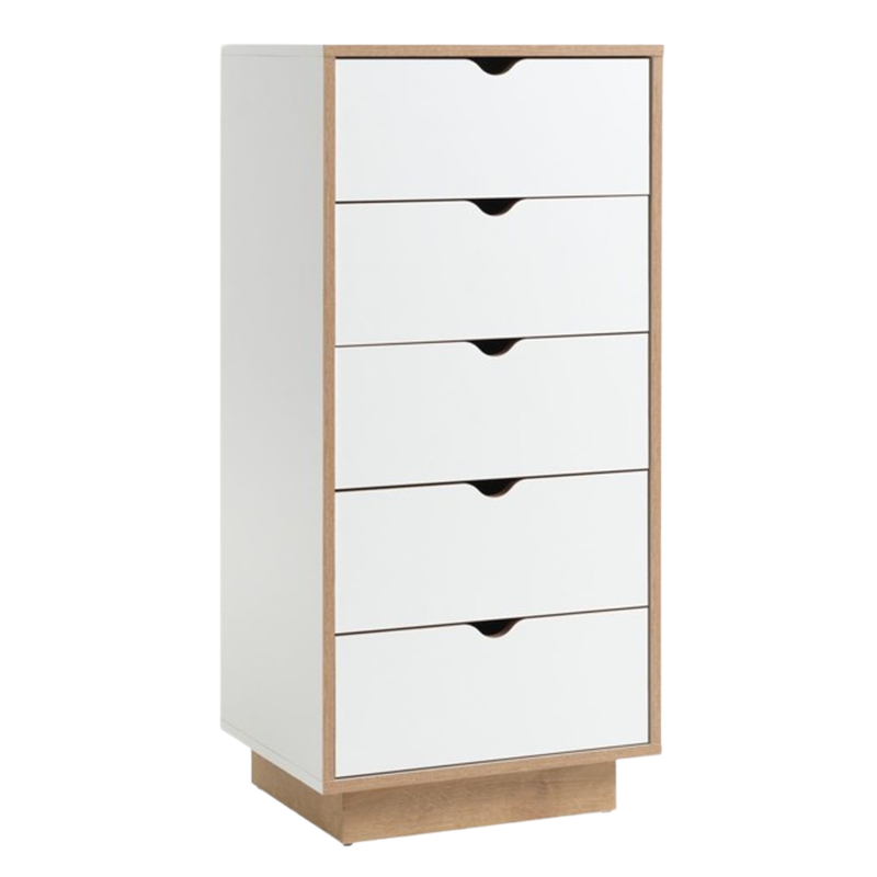 5 drawer chest MAMMEN slim white/oak - JYSK