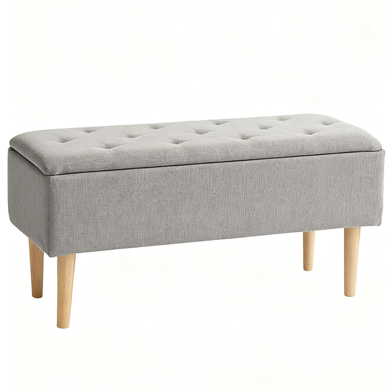 Bench BADSTED w/storage light grey fabric/oak colour - JYSK