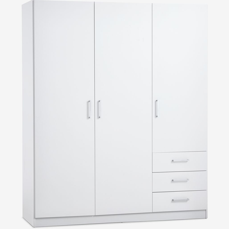 Wardrobe FANDRUP 145x176 3 doors 3 drawers white - JYSK