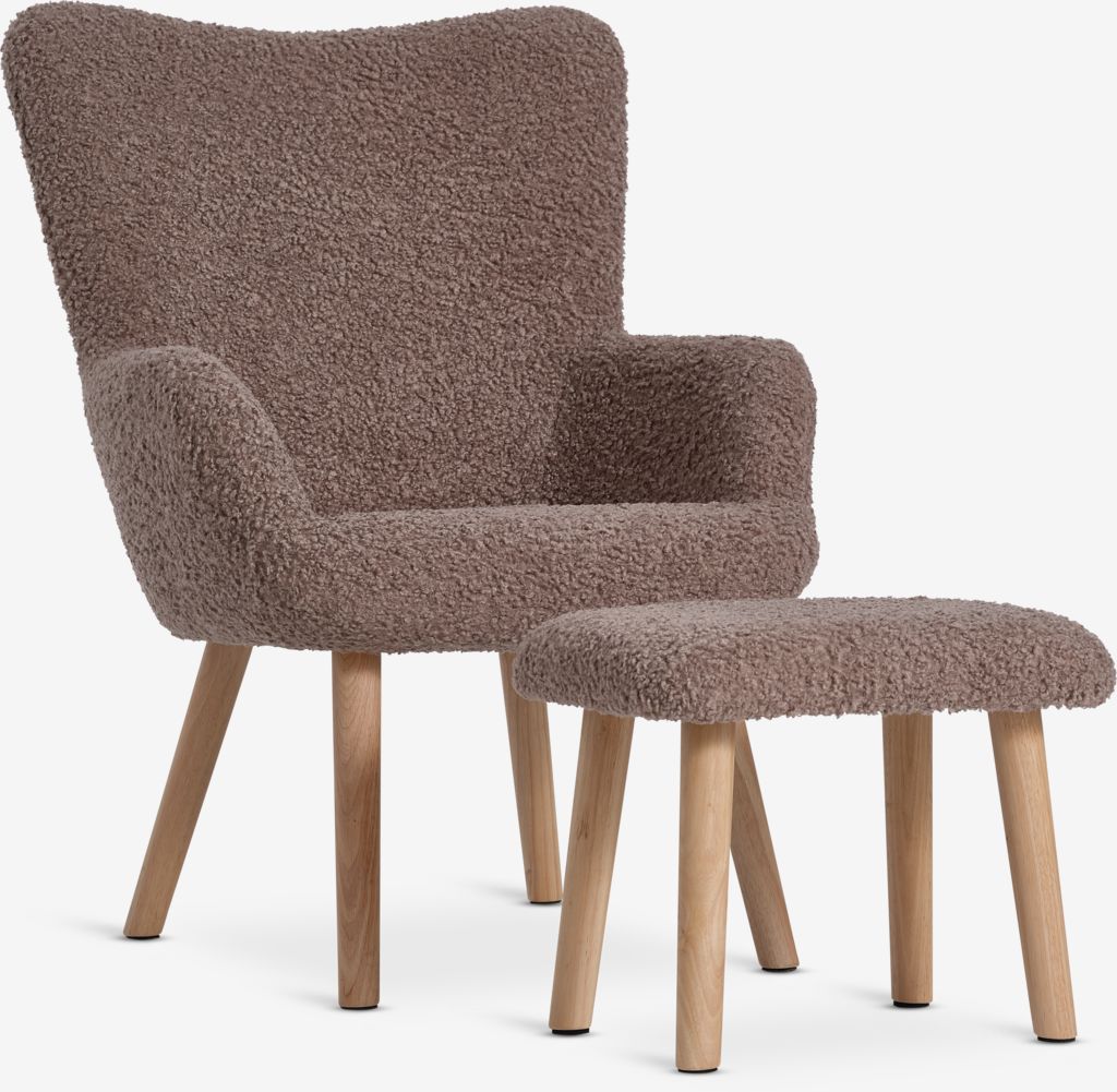 Armchair w/footstool HVILSTED sand teddy/natural - JYSK